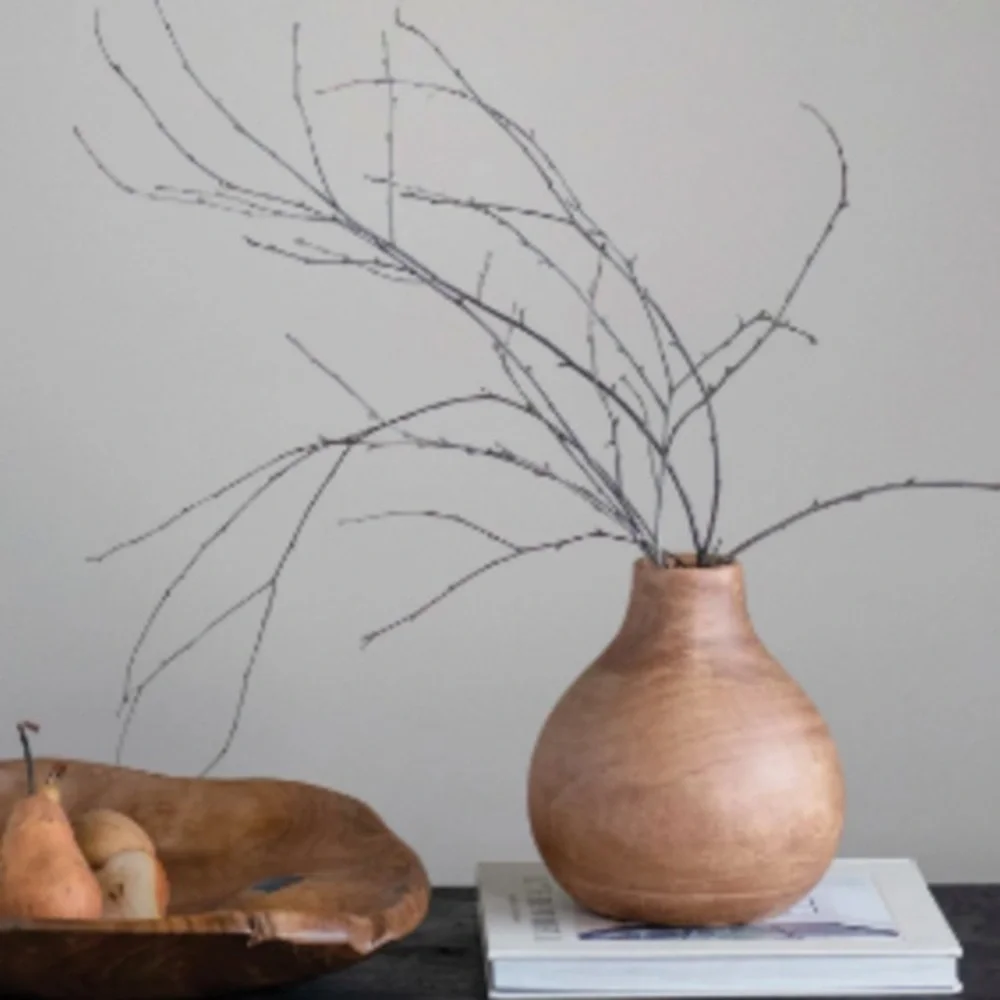 Handcrafted Paulownia Wood Vase – Rustic Brown Small Decorative Flower Vase 8”